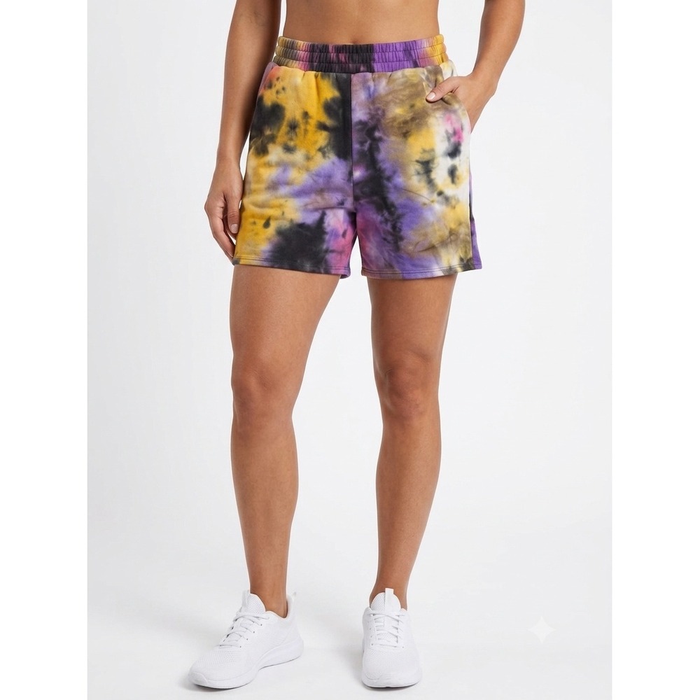 All in Favor Womens Tie Dye Lounge Shorts Pink Purple Yellow P6965H-001 Small